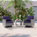 SONKUKI 3-Piece Patio Sofa Set Gray Rattan Swivel Rocking Chair For Backyard.