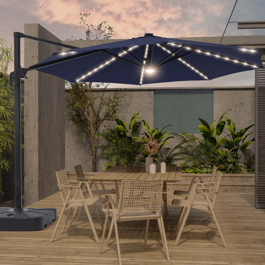 SONKUKI 11’ Outdoor Round Cantilever Windproof Solar LED Offset Umbrella - Sonkuki