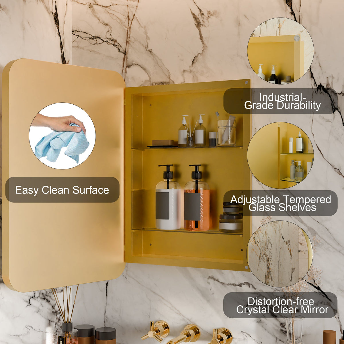 20x30 Inch Recessed Metal Framed Medicine Cabinet with Mirror - Sonkuki