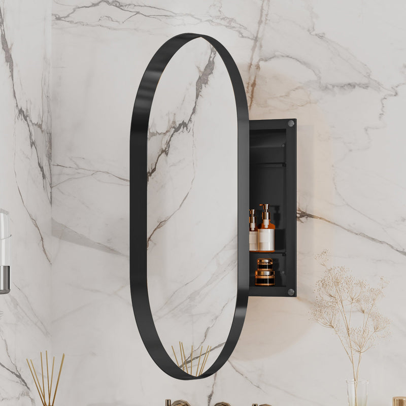 20x34 Inch Oval Recessed Medicine Cabinet, Metal Framed Bathroom Wall Cabinet - Sonkuki