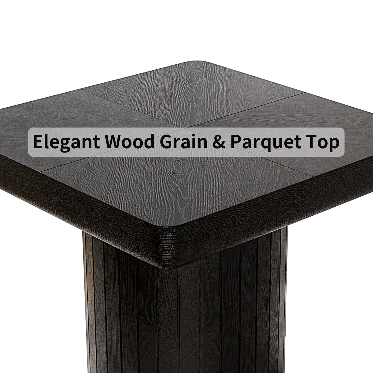 23.6'' Modern Solid Wood Veneer End Table, Minimalist Square Side Table with Parquet Pattern, Grooved Cylindrical Base & Thickened Tabletop, Compact Accent Table for Living Room, Matte Black - Sonkuki