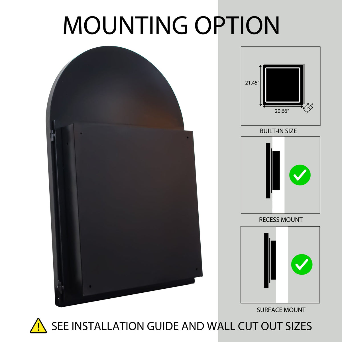 24x36 Inch Arched Recessed Medicine Cabinet, Metal Framed Bathroom Wall Cabinet - Sonkuki