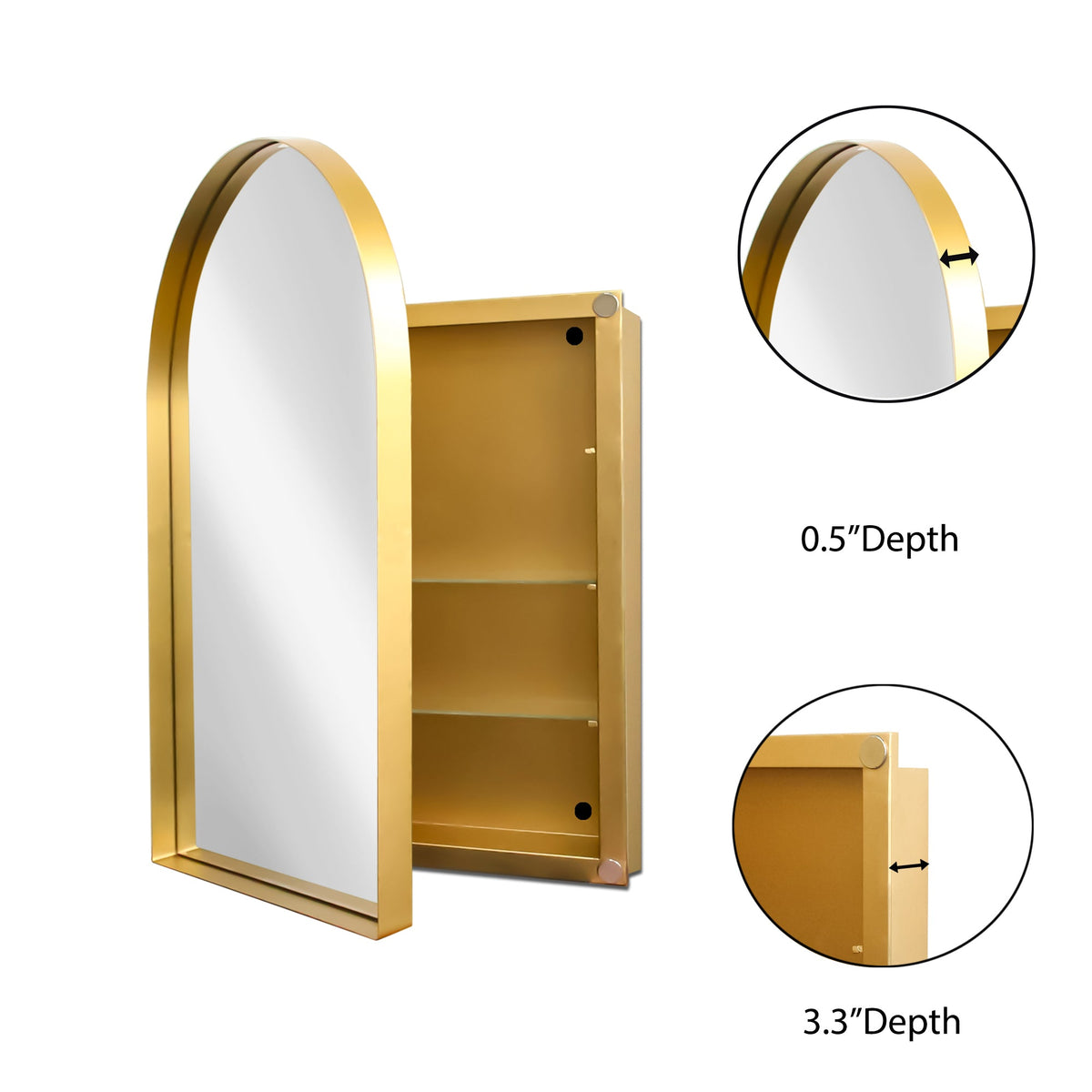 24x36 Inch Arched Recessed Medicine Cabinet, Metal Framed Bathroom Wall Cabinet - Sonkuki