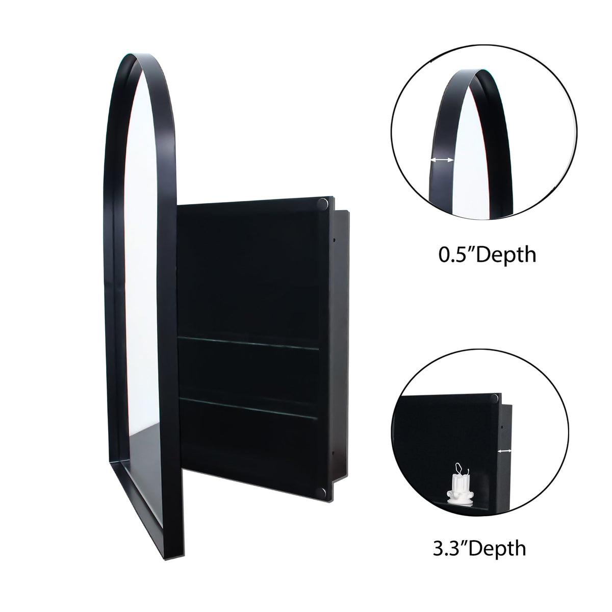24x36 Inch Arched Recessed Medicine Cabinet, Metal Framed Bathroom Wall Cabinet - Sonkuki