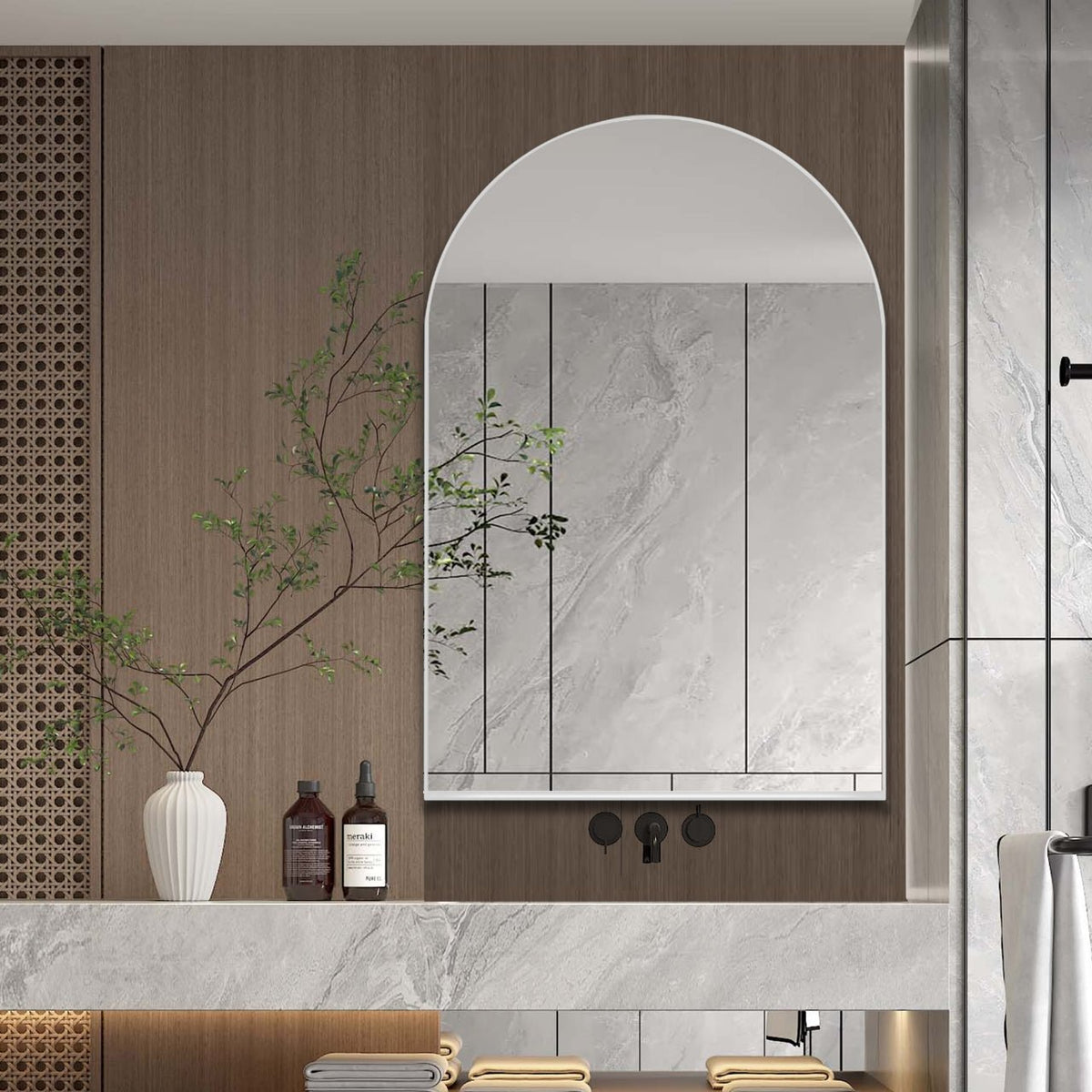 24x36 Inch Arched Recessed Medicine Cabinet, Metal Framed Bathroom Wall Cabinet - Sonkuki