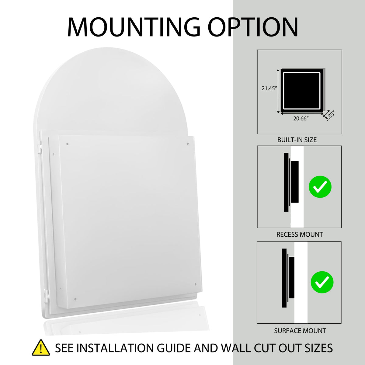 24x36 Inch Arched Recessed Medicine Cabinet, Metal Framed Bathroom Wall Cabinet - Sonkuki