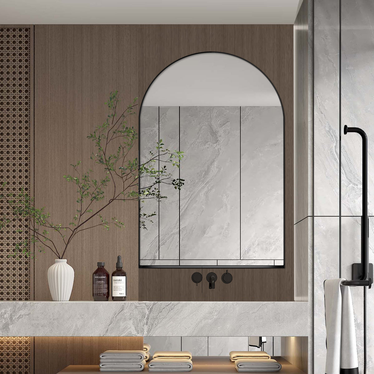 24x36 Inch Arched Recessed Medicine Cabinet, Metal Framed Bathroom Wall Cabinet - Sonkuki