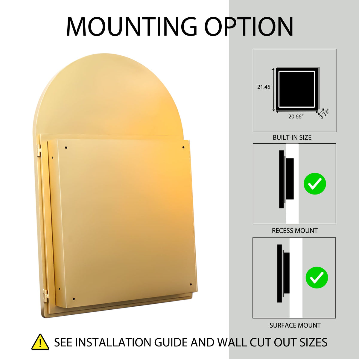 24x36 Inch Arched Recessed Medicine Cabinet, Metal Framed Bathroom Wall Cabinet - Sonkuki