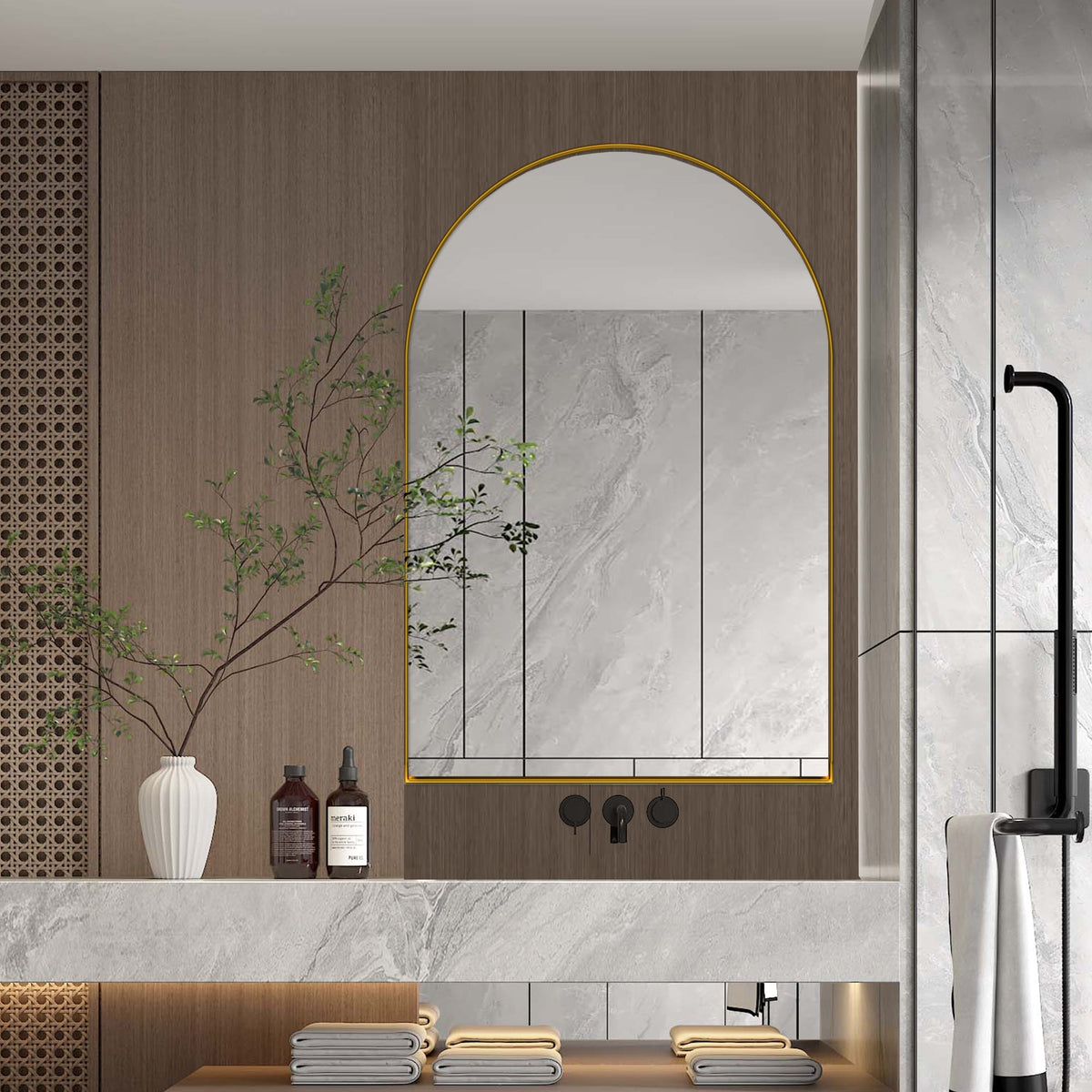 24x36 Inch Arched Recessed Medicine Cabinet, Metal Framed Bathroom Wall Cabinet - Sonkuki