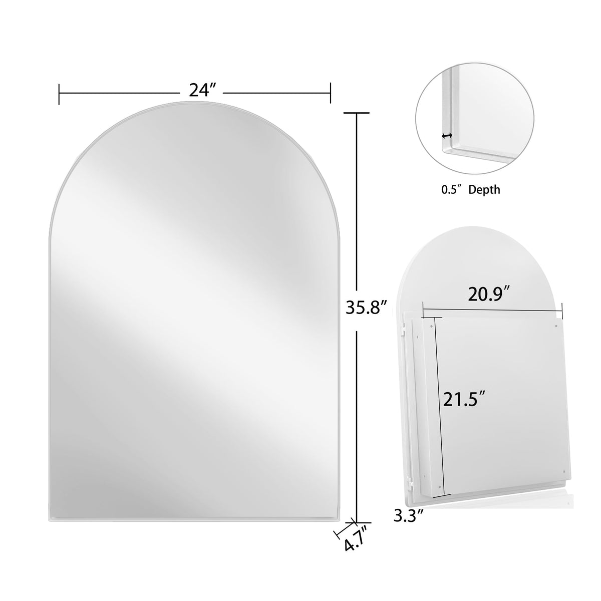 24x36 Inch Arched Recessed Medicine Cabinet, Metal Framed Bathroom Wall Cabinet - Sonkuki