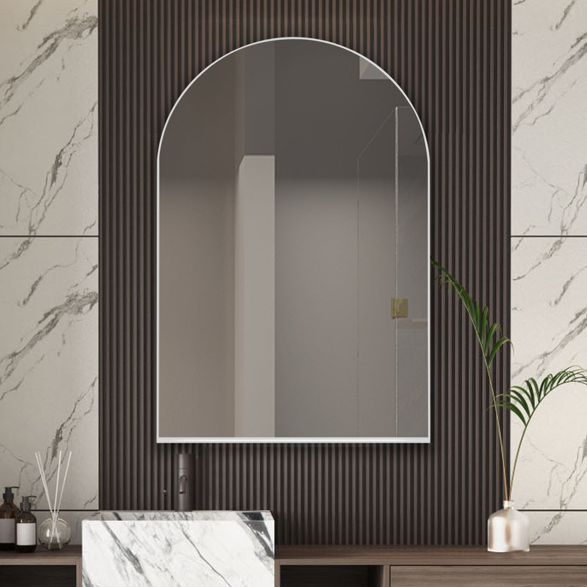 24x36 Inch Arched Recessed Medicine Cabinet, Metal Framed Bathroom Wall Cabinet - Sonkuki