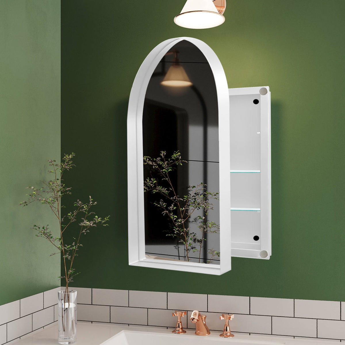 24x36 Inch Arched Recessed Medicine Cabinet, Metal Framed Bathroom Wall Cabinet - Sonkuki
