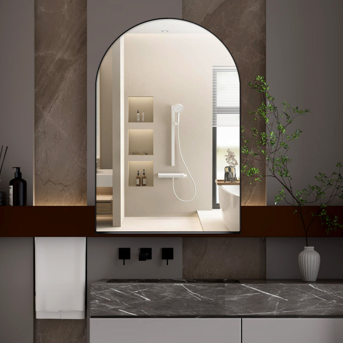 24x36 Inch Arched Recessed Medicine Cabinet, Metal Framed Bathroom Wall Cabinet - Sonkuki