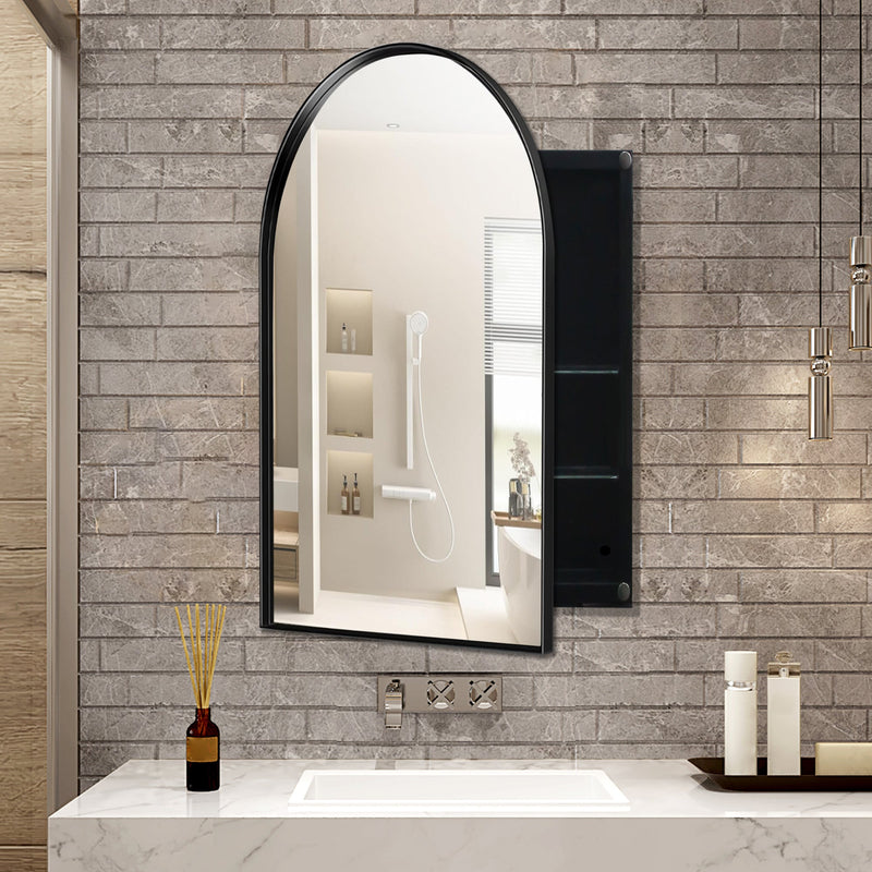 24x36 Inch Arched Recessed Medicine Cabinet, Metal Framed Bathroom Wall Cabinet - Sonkuki