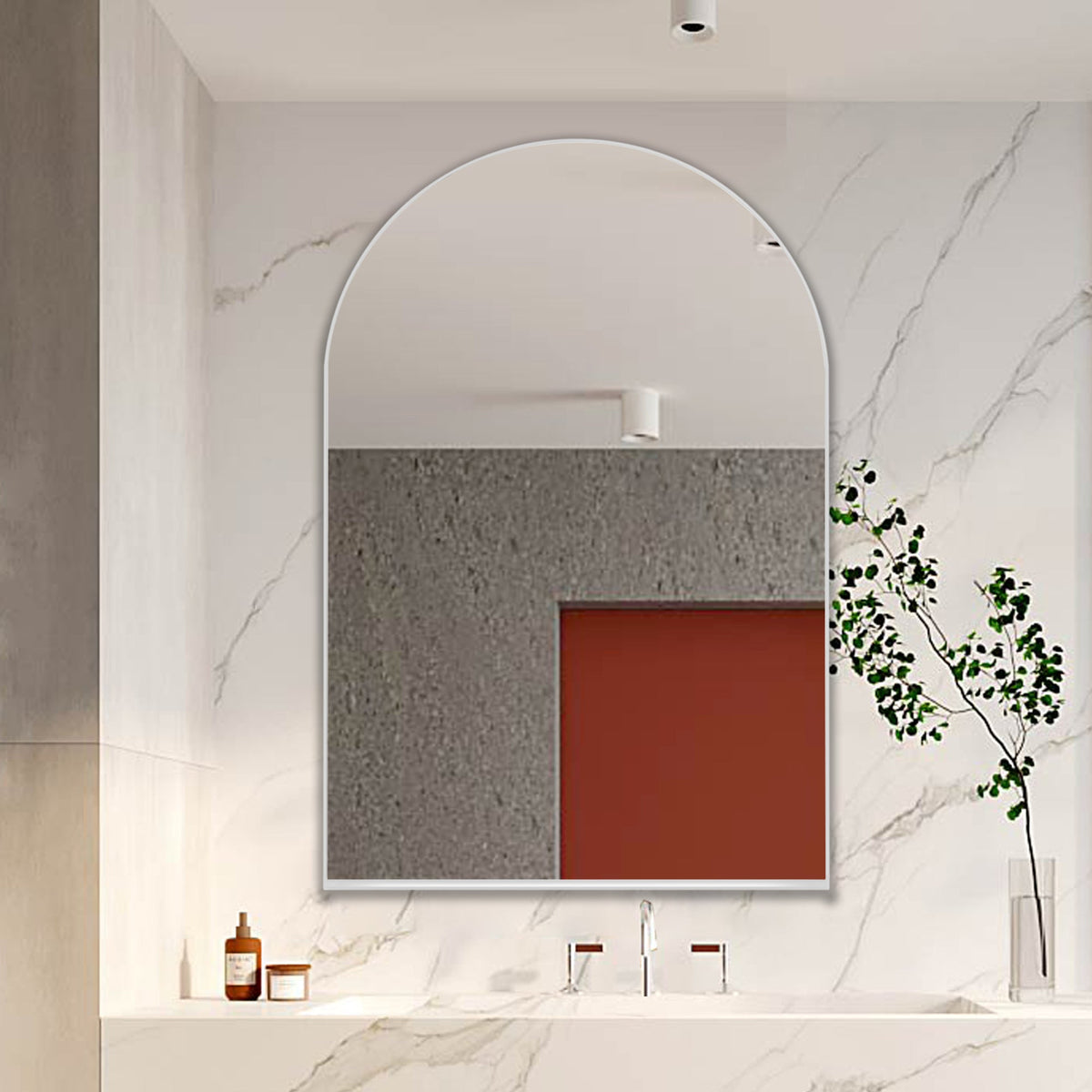 24x36 Inch Arched Recessed Medicine Cabinet, Metal Framed Bathroom Wall Cabinet - Sonkuki
