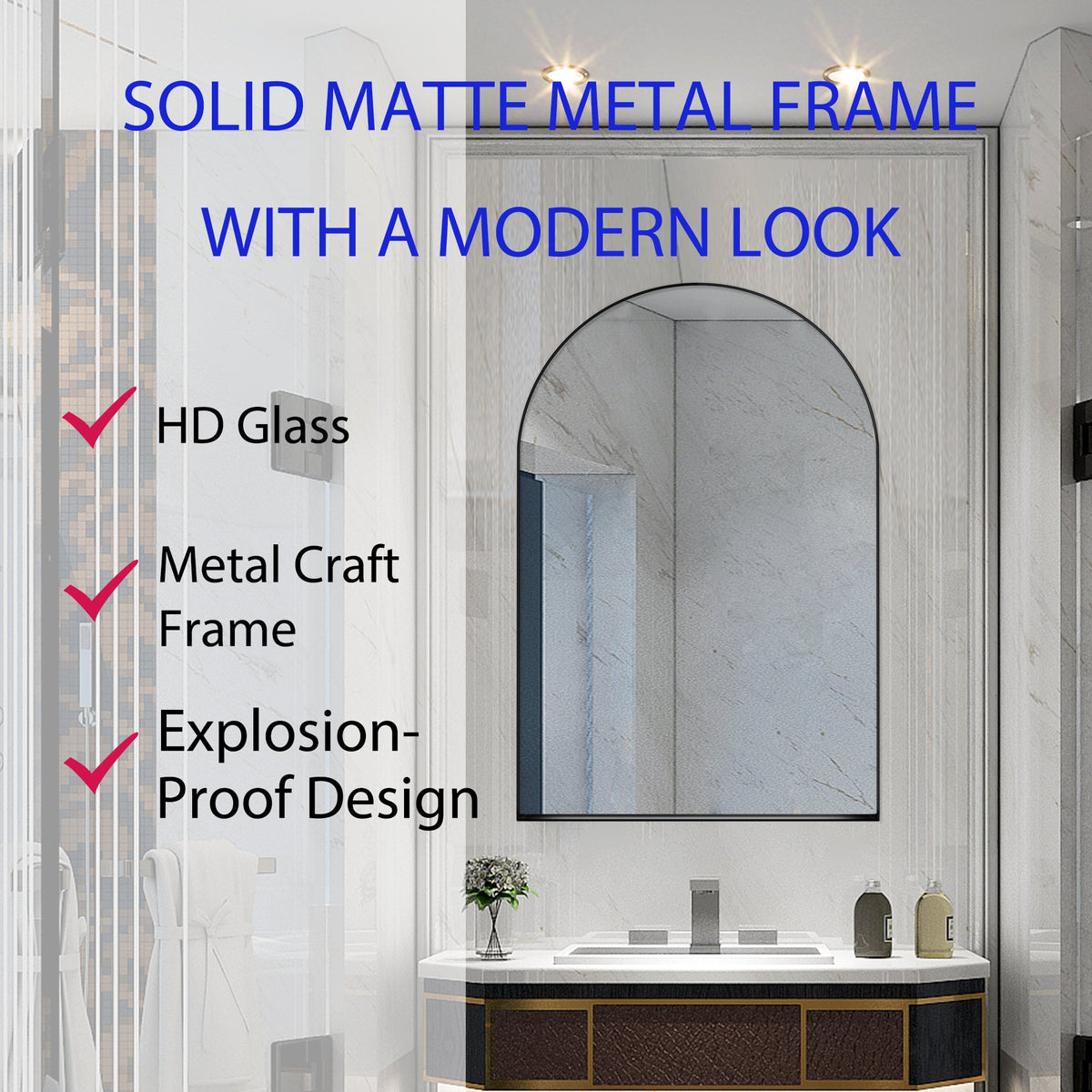 24x36 Inch Arched Recessed Medicine Cabinet, Metal Framed Bathroom Wall Cabinet - Sonkuki