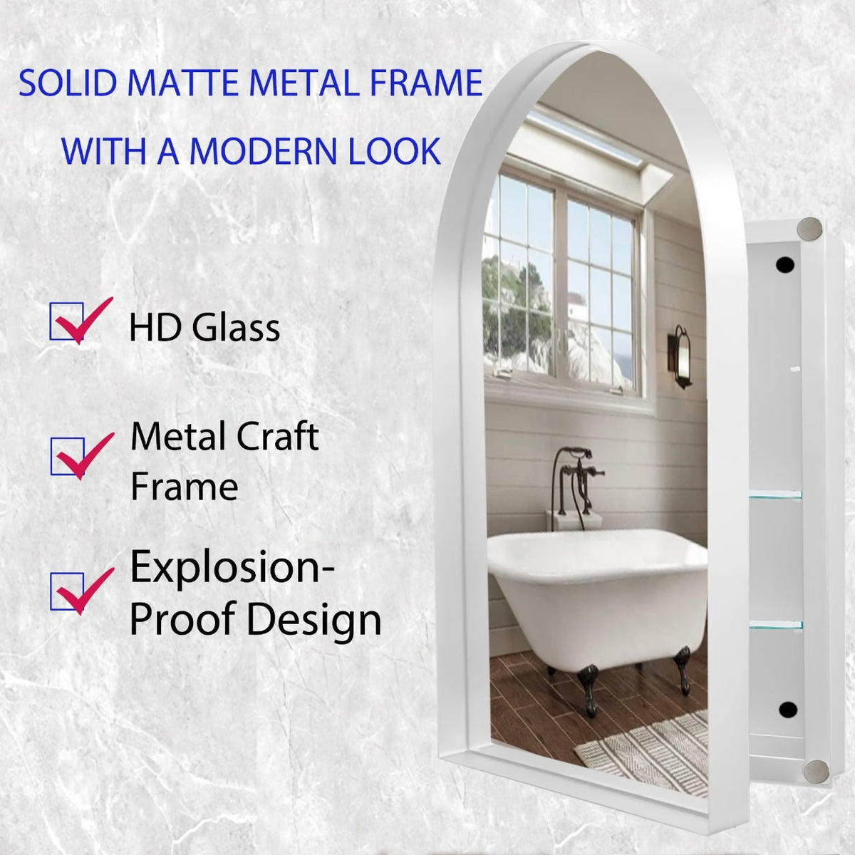 24x36 Inch Arched Recessed Medicine Cabinet, Metal Framed Bathroom Wall Cabinet - Sonkuki