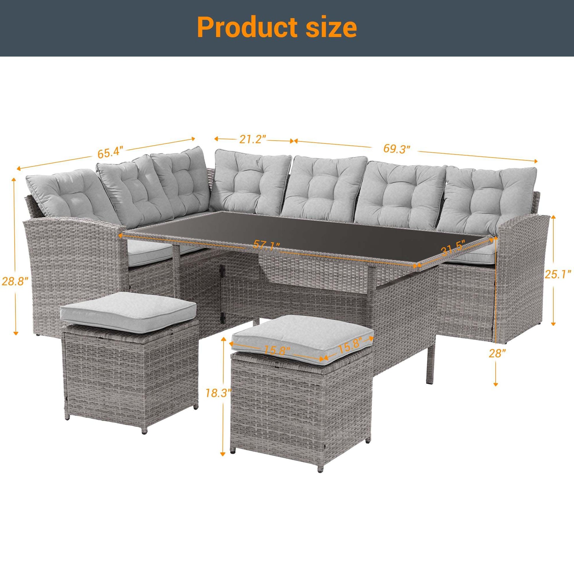 SONKUKI 5-Piece Patio Dining Sofa Set Widened Back and Arm PE Rattan Outdoor Furniture Set Suiting Backyard, Poolside and Patio.