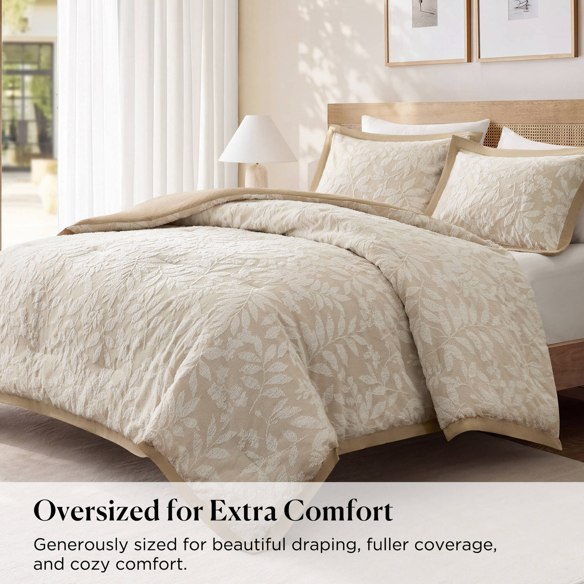 3 PCS Cotton Blend Botanical Jacquard Comforter Set - Sonkuki