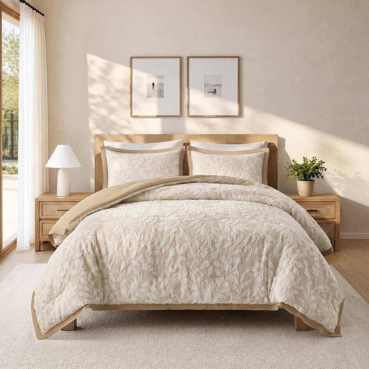3 PCS Cotton Blend Botanical Jacquard Comforter Set - Sonkuki