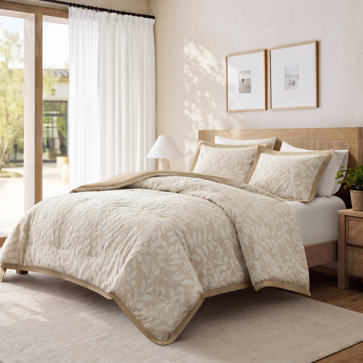 3 PCS Cotton Blend Botanical Jacquard Comforter Set - Sonkuki