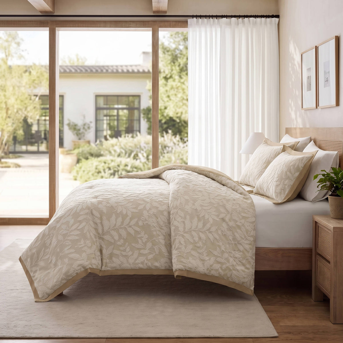 3 PCS Cotton Blend Botanical Jacquard Comforter Set - Sonkuki