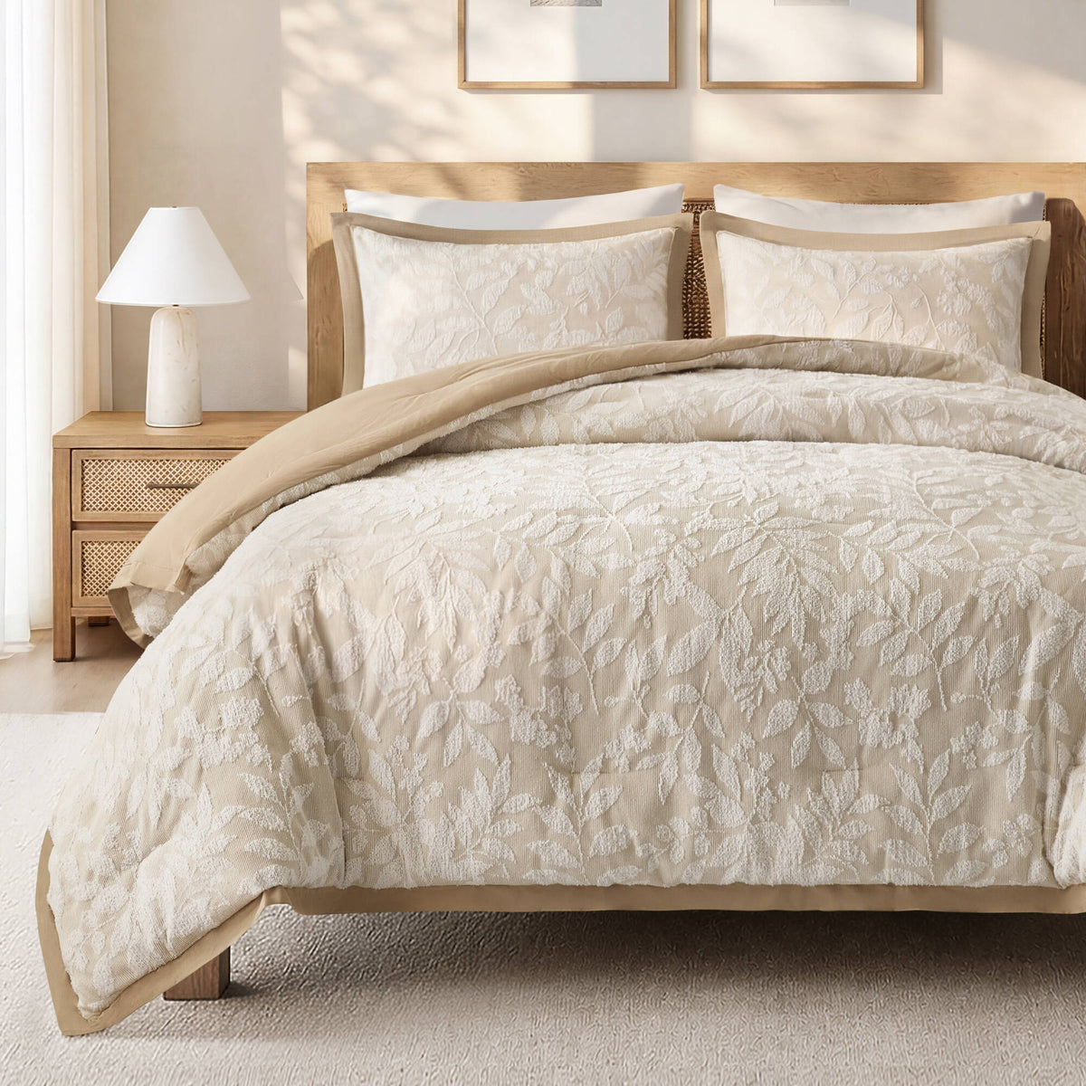 3 PCS Cotton Blend Botanical Jacquard Comforter Set - Sonkuki