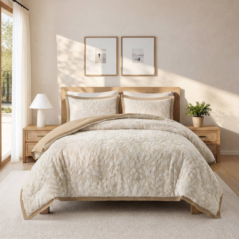 3 PCS Cotton Blend Botanical Jacquard Comforter Set - Sonkuki