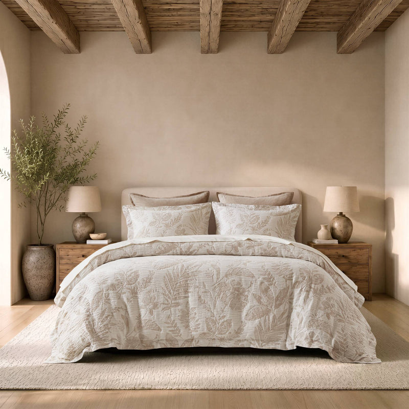 3 PCS Cotton Jacquard Botanical Duvet Cover Set - Sonkuki