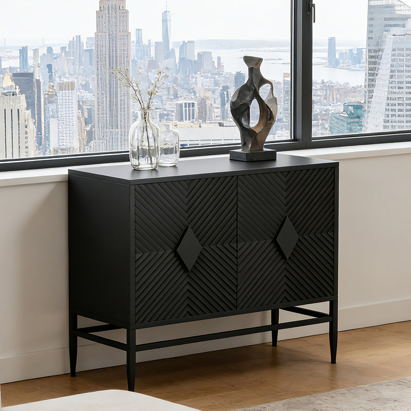 31.50" Modern 2 Door Wooden Storage Cabinet Accent Cabinet with Metal Leg Featuring Two-tier Storage, for Living Room, Entryway and Dining Room, Painted in Black - main product image
