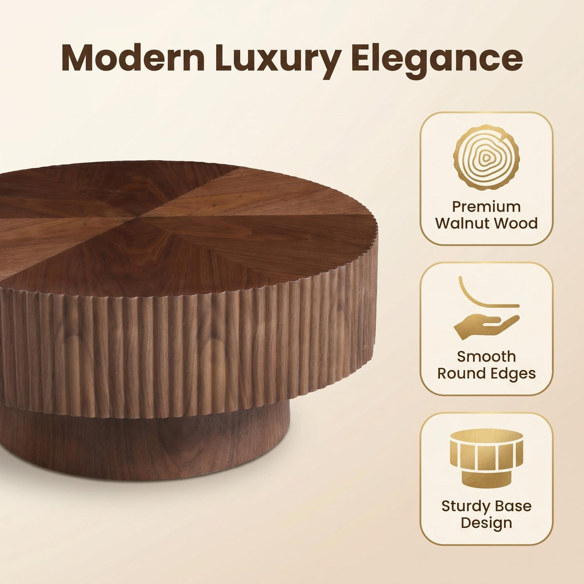 31.49'' Round Coffee Table Small Coffee Table for Apartment, Modern Living Room Coffee Table with Sturdy Pedestal,WALNUT - Sonkuki