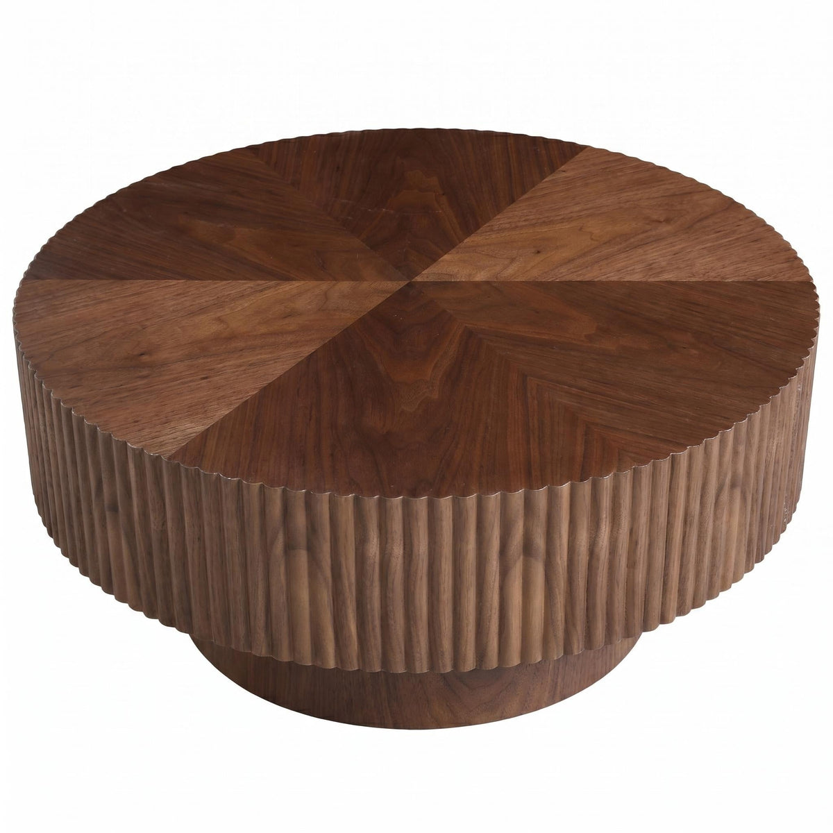 31.49'' Round Coffee Table Small Coffee Table for Apartment, Modern Living Room Coffee Table with Sturdy Pedestal,WALNUT - Sonkuki