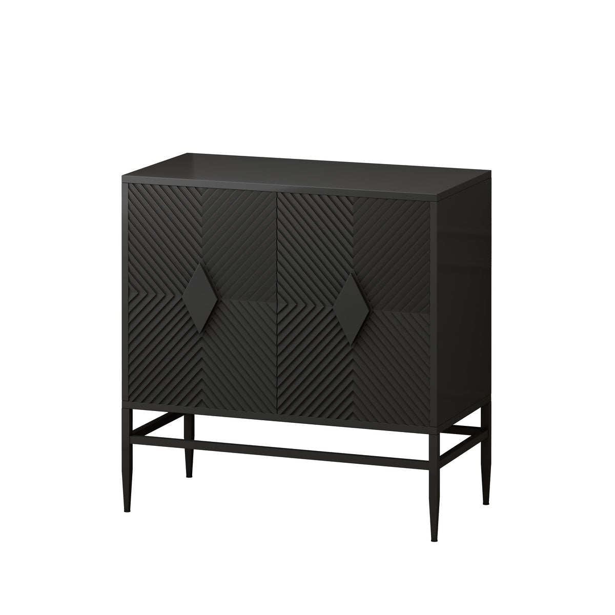 31.50" Modern 2 Door Wooden Storage Cabinet Accent Cabinet with Metal Leg Featuring Two-tier Storage, for Living Room, Entryway and Dining Room, Painted in Black - Sonkuki