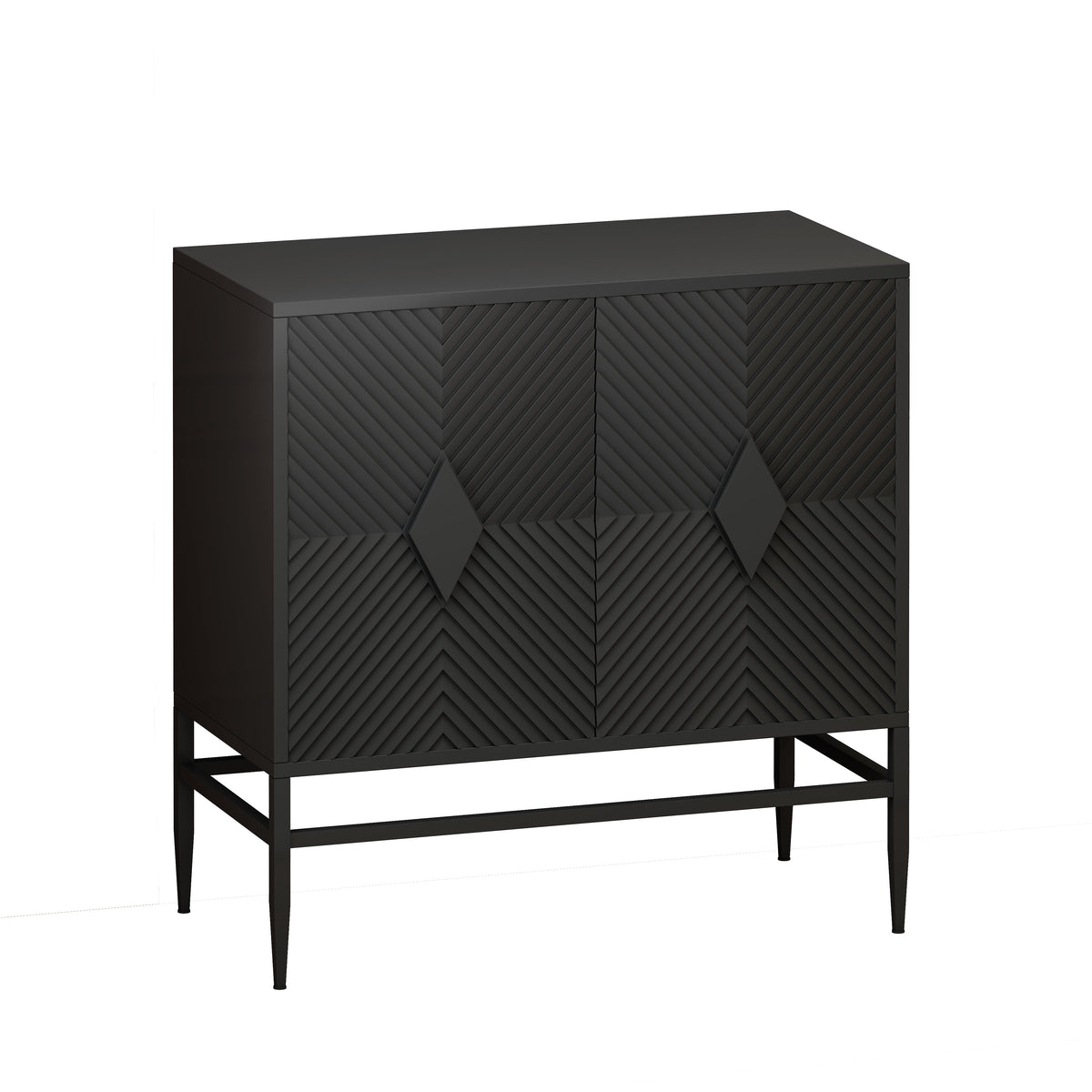 31.50" Modern 2 Door Wooden Storage Cabinet Accent Cabinet with Metal Leg Featuring Two-tier Storage, for Living Room, Entryway and Dining Room, Painted in Black - Sonkuki