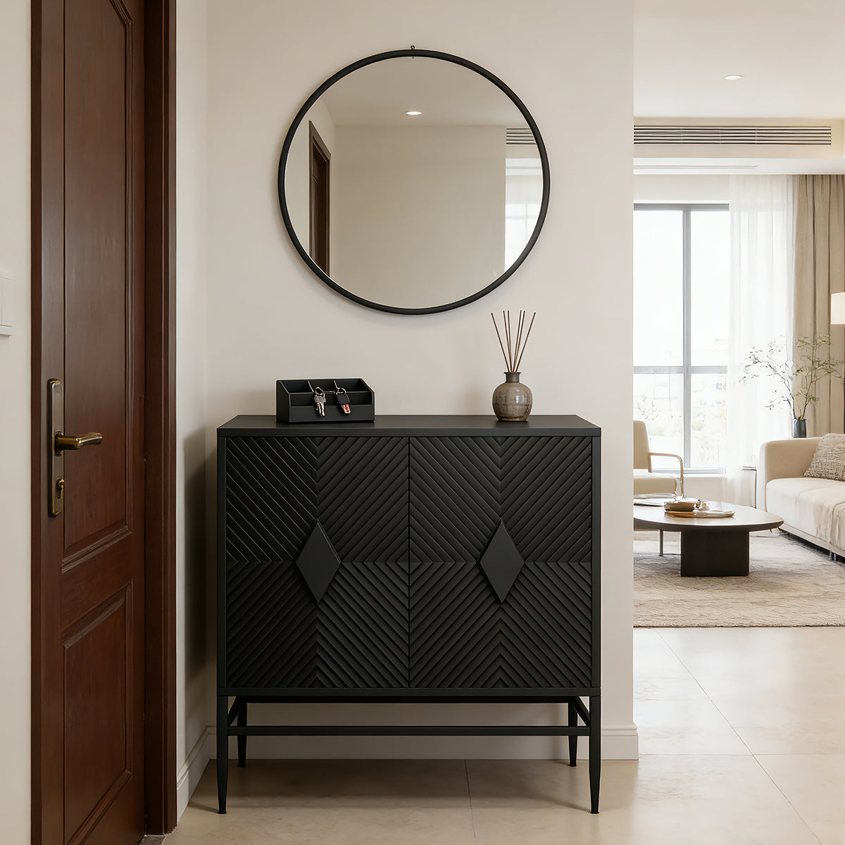 31.50" Modern 2 Door Wooden Storage Cabinet Accent Cabinet with Metal Leg Featuring Two-tier Storage, for Living Room, Entryway and Dining Room, Painted in Black - Sonkuki