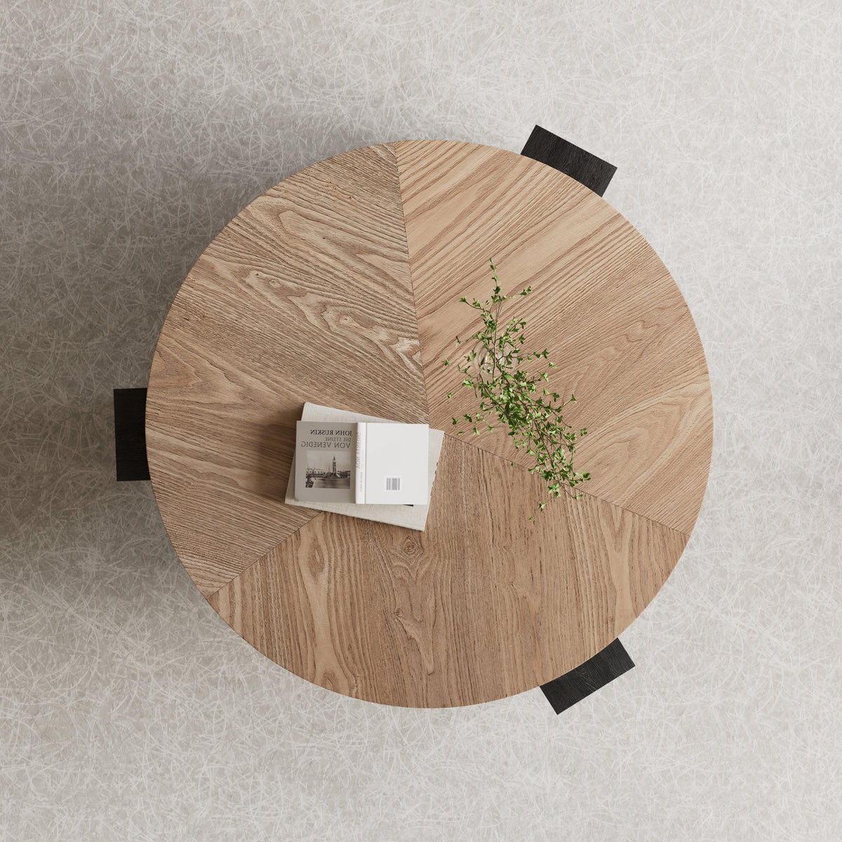 33'' Round Coffee Table with Hidden Storage, Modern Wabi-Sabi Wood Parquet Veneer Top Table, 3 Block Legs Sturdy Center Accent Table for Living Room, Small Space - Sonkuki