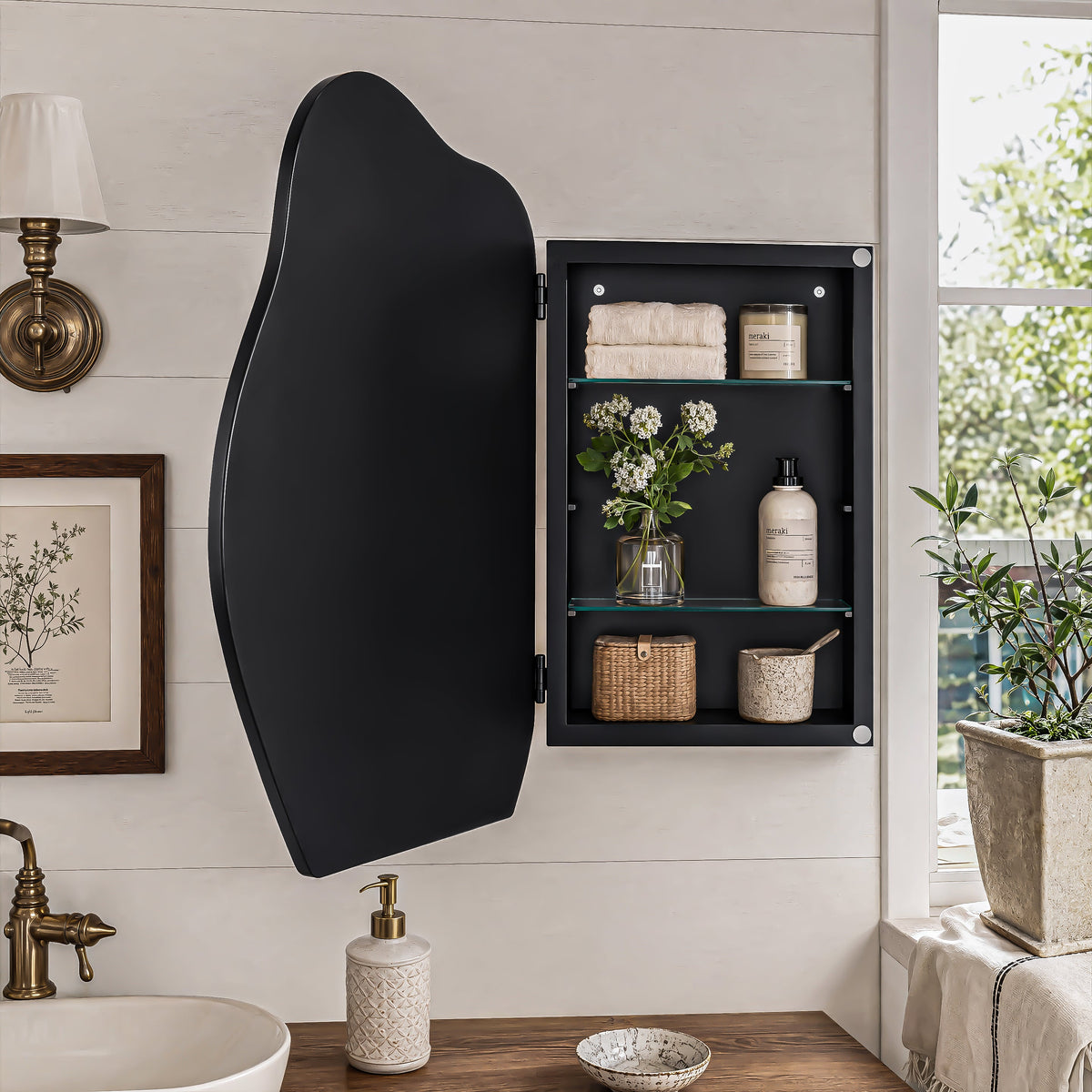 33.5"x22" Irregular Cloud-shaped Surface Mount Medicine Cabinet - Sonkuki