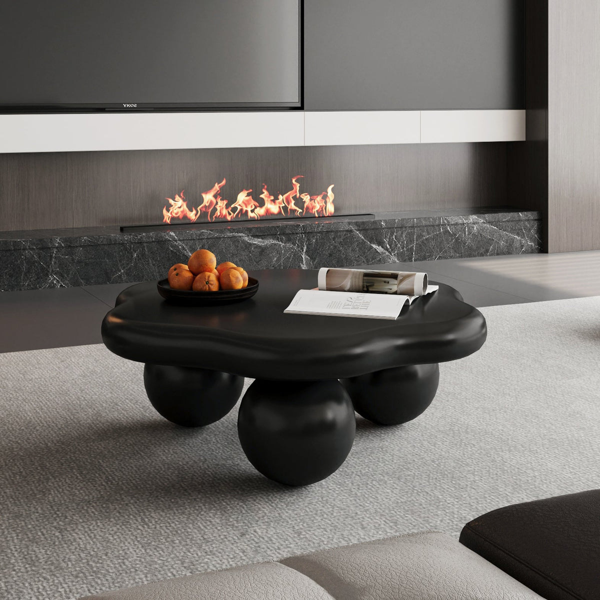 35" Cloud Shaped Coffee Table, Petal-Shaped Modern Minimalist Coffee Table with Spherical Legs - Sonkuki