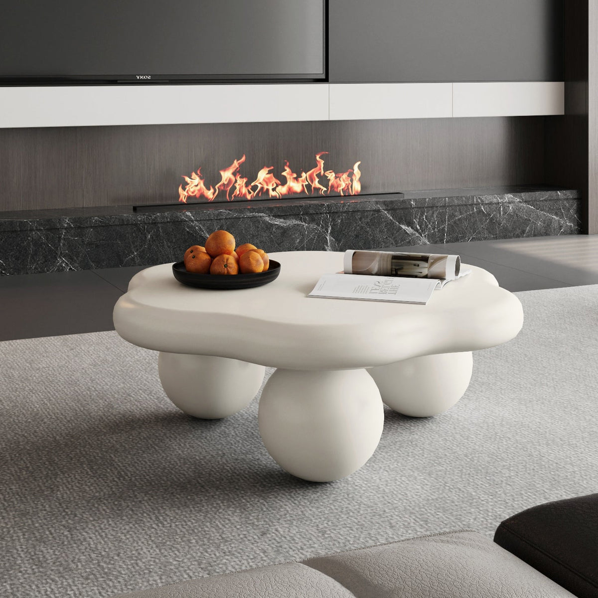 35" Cloud Shaped Coffee Table, Petal-Shaped Modern Minimalist Coffee Table with Spherical Legs - Sonkuki