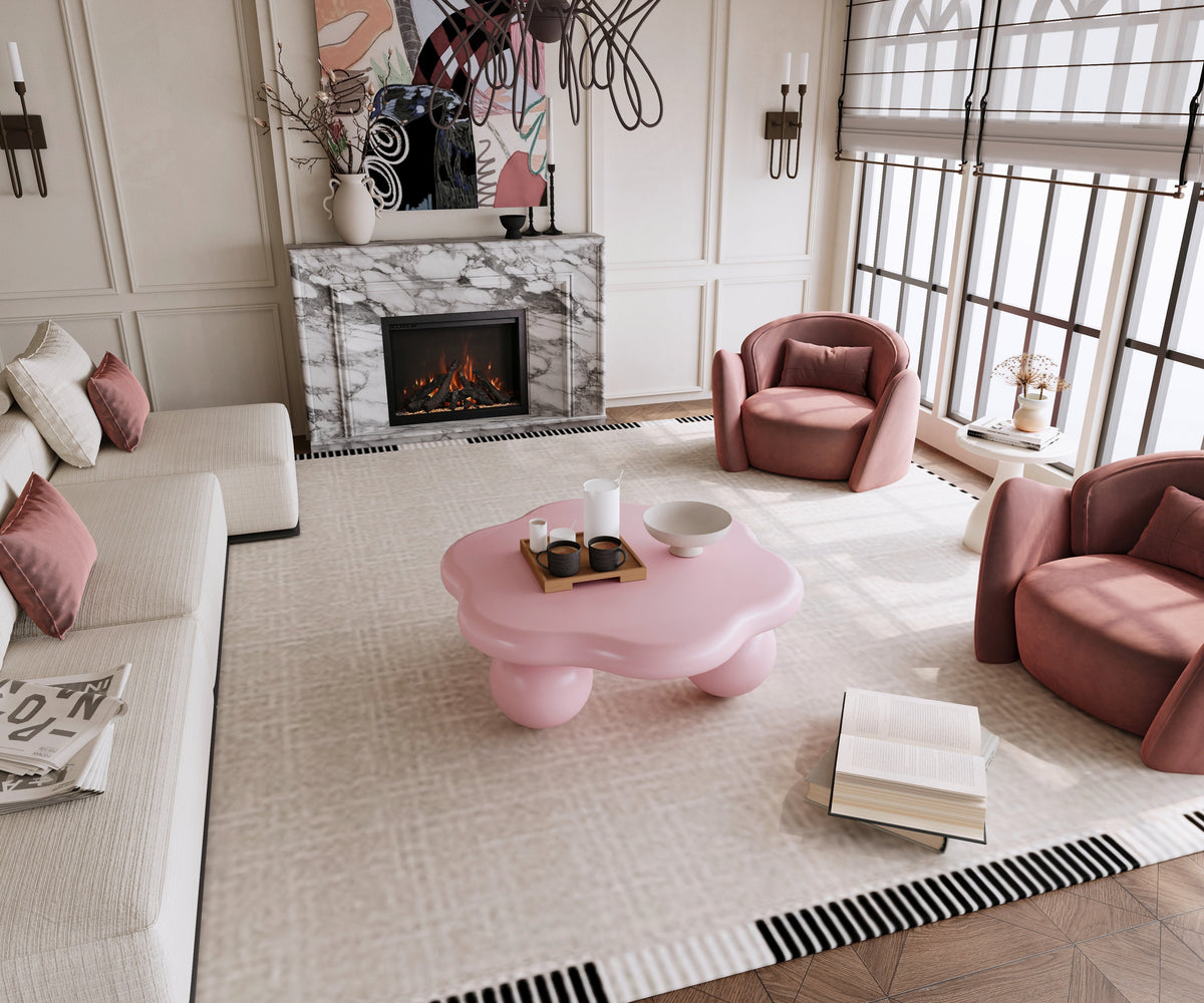 35" Cloud Shaped Coffee Table, Petal-Shaped Modern Minimalist Coffee Table with Spherical Legs - Sonkuki