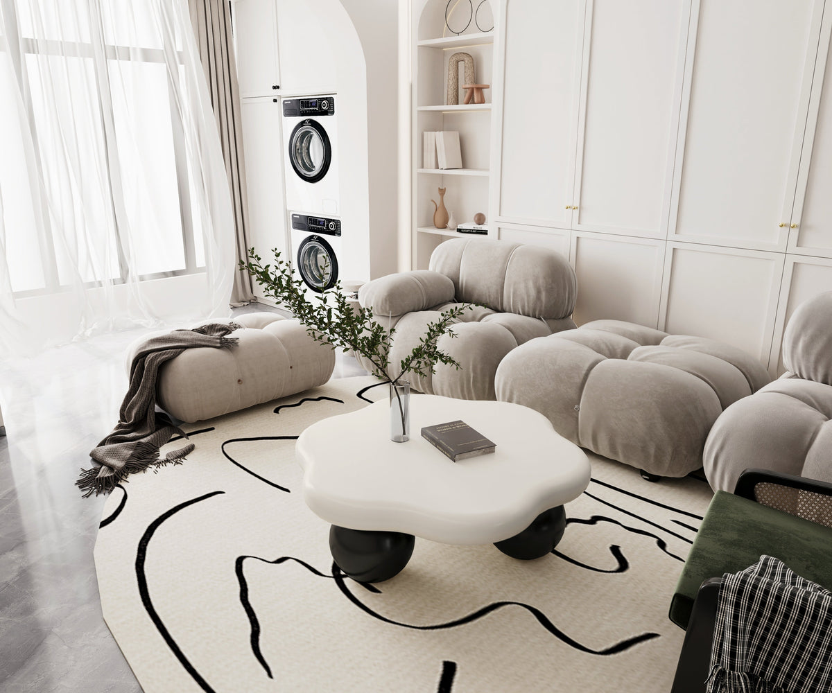 35" Cloud Shaped Coffee Table, Petal-Shaped Modern Minimalist Coffee Table with Spherical Legs - Sonkuki