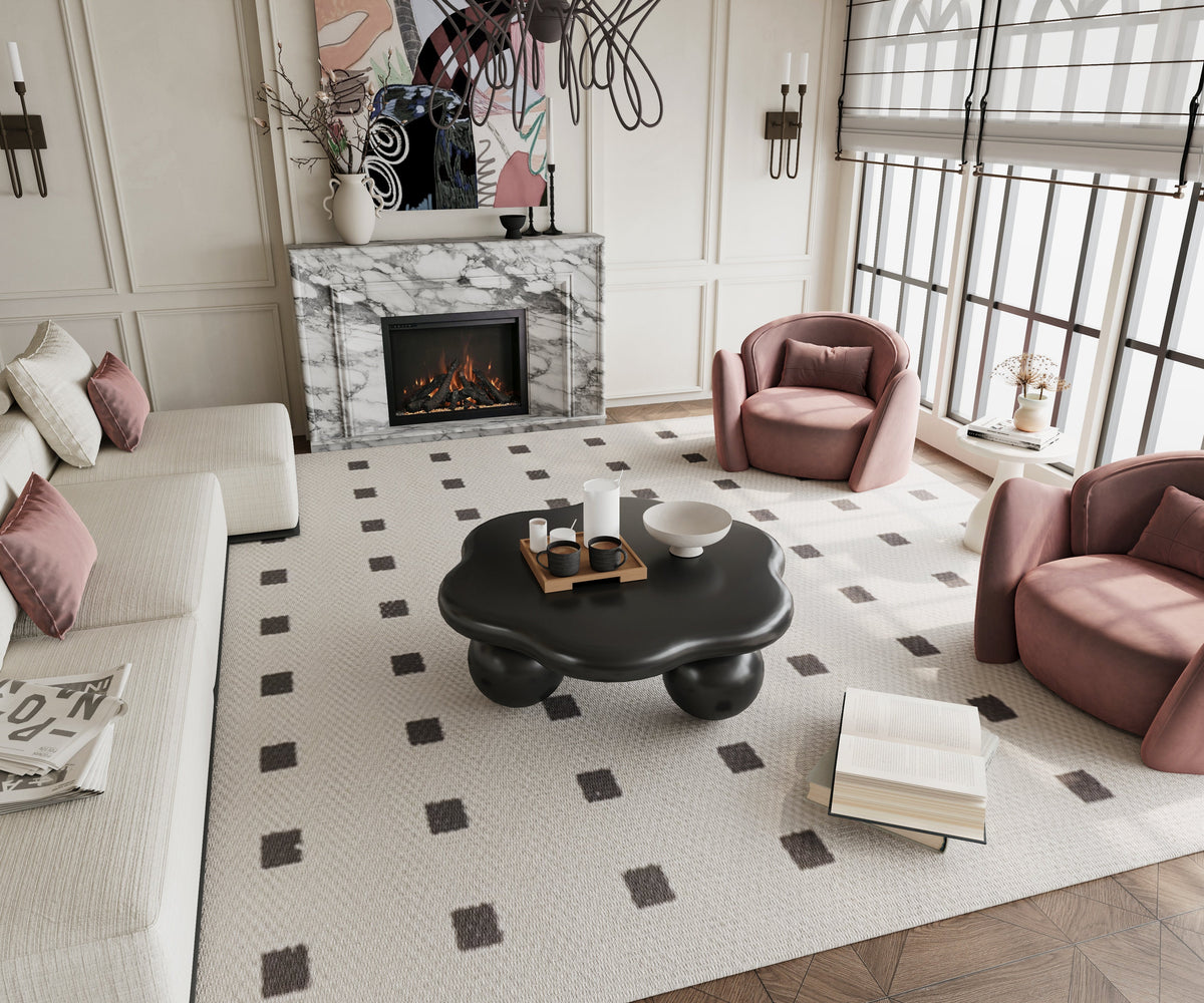 35" Cloud Shaped Coffee Table, Petal-Shaped Modern Minimalist Coffee Table with Spherical Legs - Sonkuki