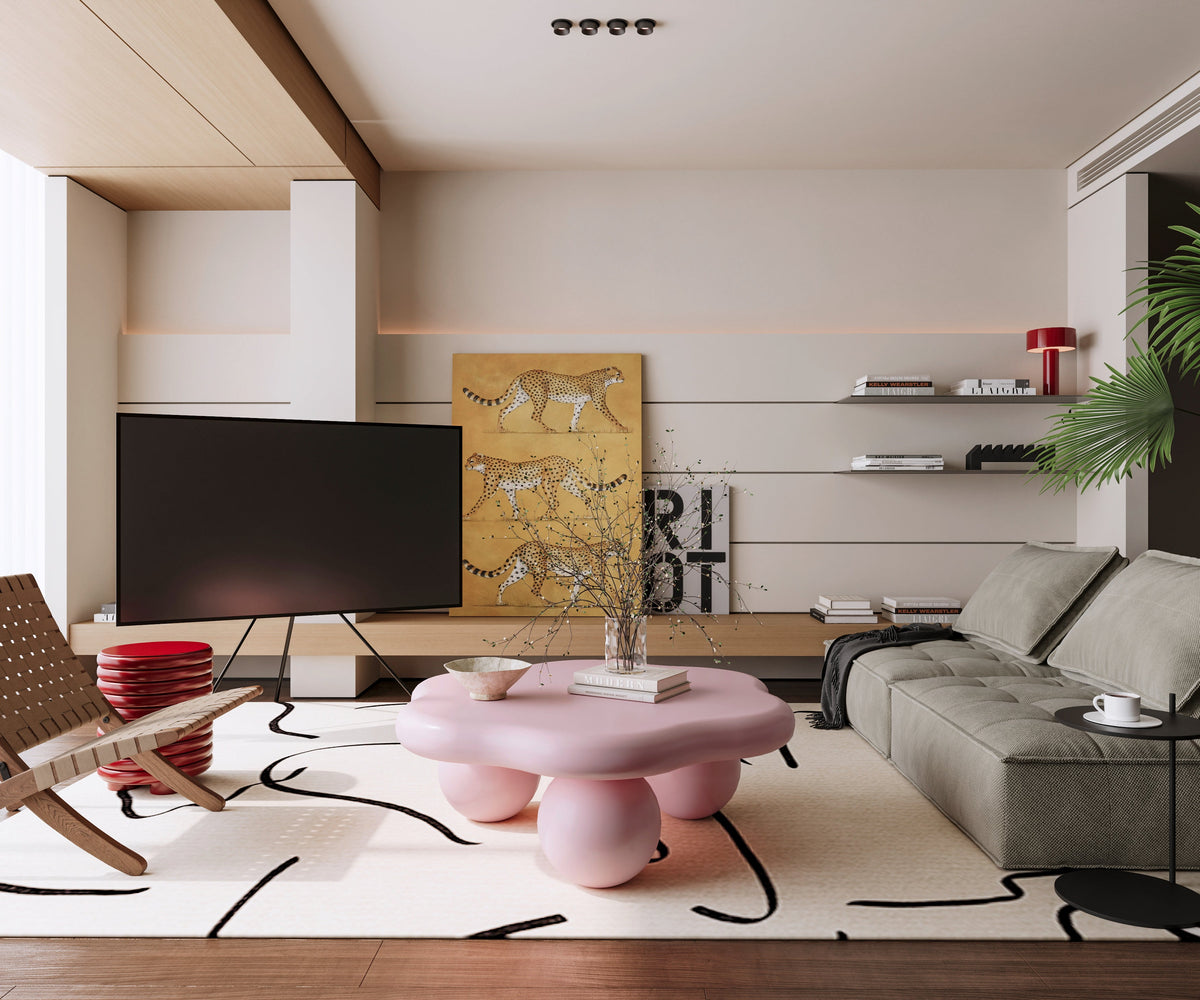 35" Cloud Shaped Coffee Table, Petal-Shaped Modern Minimalist Coffee Table with Spherical Legs - Sonkuki