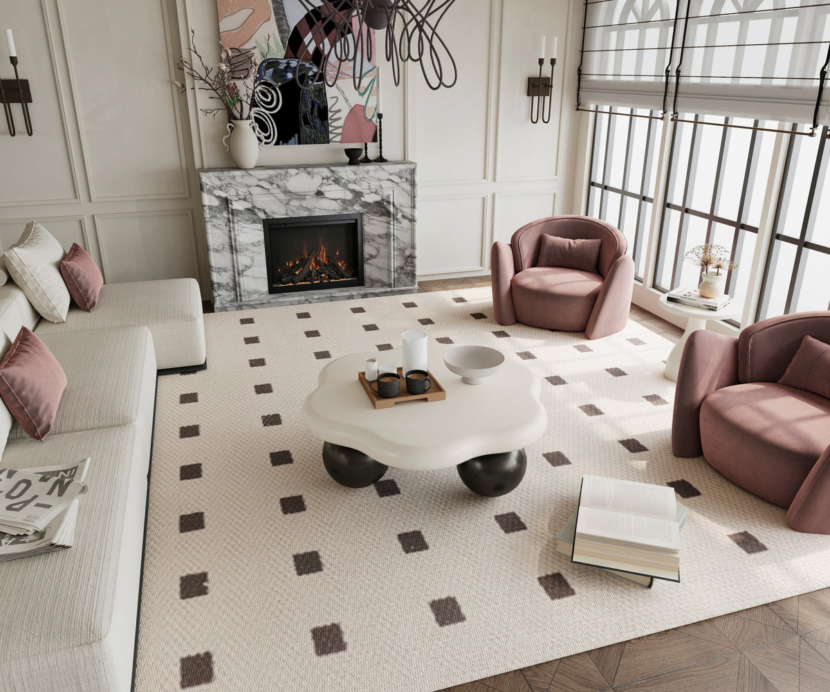 35" Cloud Shaped Coffee Table, Petal-Shaped Modern Minimalist Coffee Table with Spherical Legs - Sonkuki