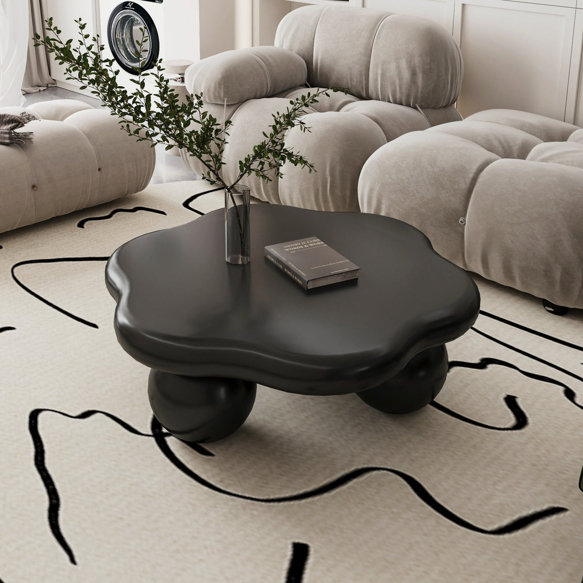 35" Cloud Shaped Coffee Table, Petal-Shaped Modern Minimalist Coffee Table with Spherical Legs - Sonkuki