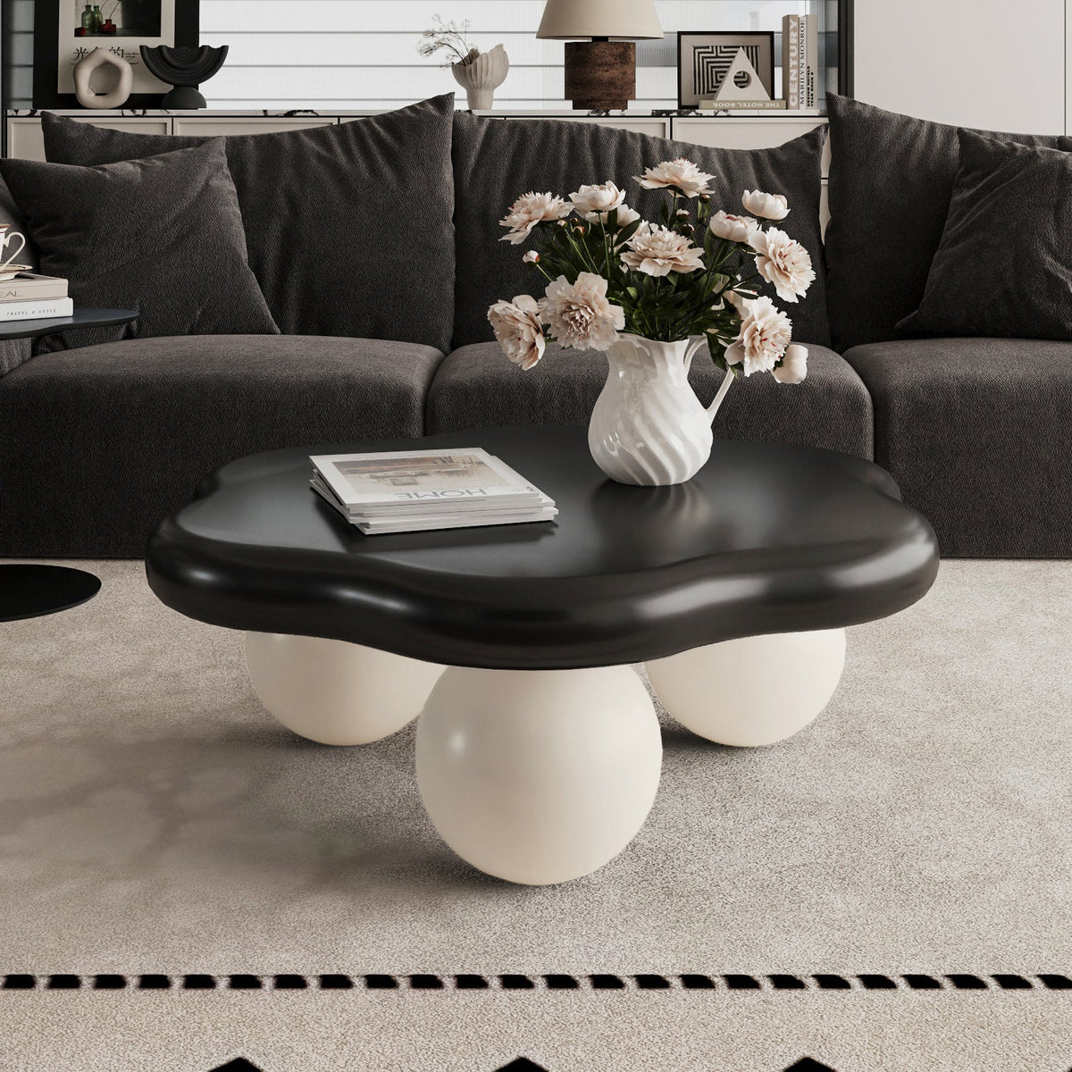 35" Cloud Shaped Coffee Table, Petal-Shaped Modern Minimalist Coffee Table with Spherical Legs - Sonkuki