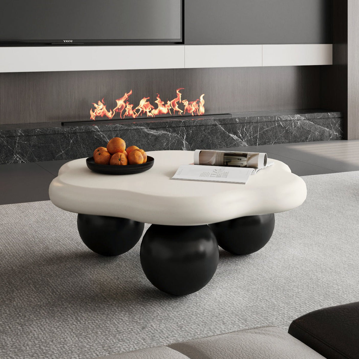 35" Cloud Shaped Coffee Table, Petal-Shaped Modern Minimalist Coffee Table with Spherical Legs - Sonkuki