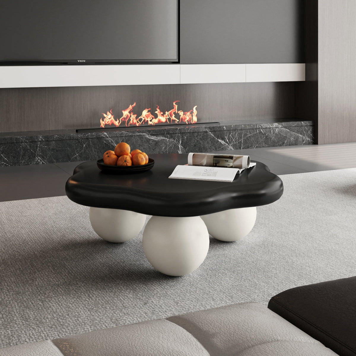 35" Cloud Shaped Coffee Table, Petal-Shaped Modern Minimalist Coffee Table with Spherical Legs - Sonkuki