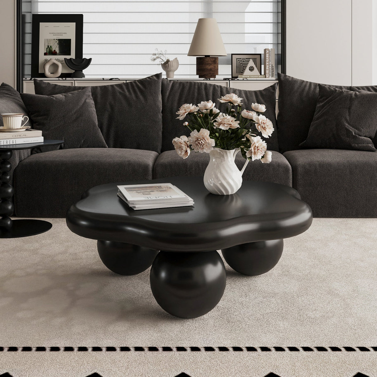 35" Cloud Shaped Coffee Table, Petal-Shaped Modern Minimalist Coffee Table with Spherical Legs - Sonkuki