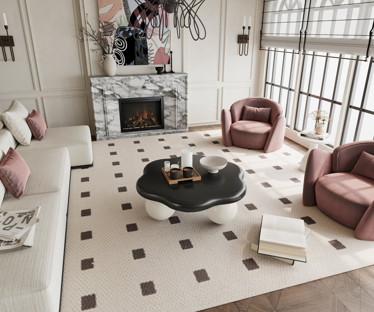 35" Cloud Shaped Coffee Table, Petal-Shaped Modern Minimalist Coffee Table with Spherical Legs - Sonkuki